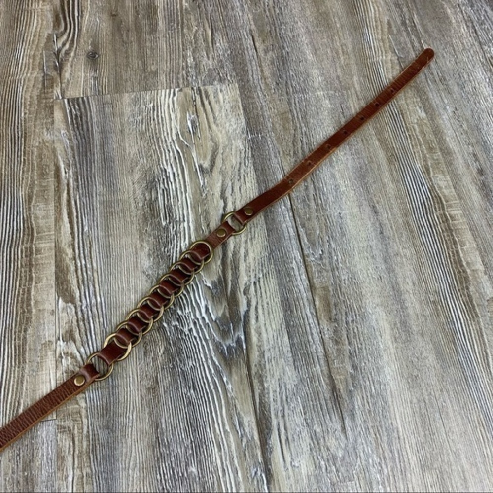 Brown Leather Brass Tone Hardware Belt - Picture 5 of 12